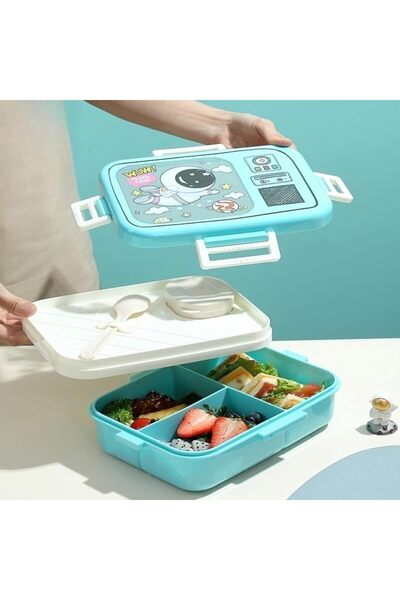 Twisoo Dual Layer Bento Lunch Box with 3 Compartments – Microwaveable Retro Cartoon Lunch Containe