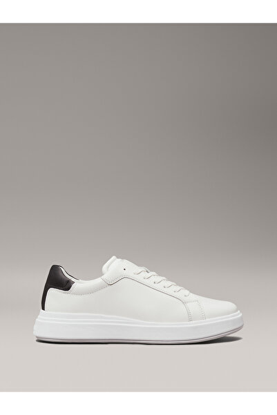 Calvin Klein Men Black/Bright White Low Top Lace Up Leather Sneakers