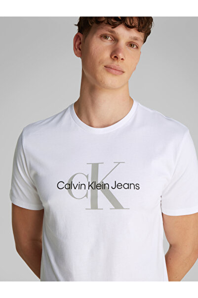 Calvin Klein Men Brilliant White Hero Monologo Printed Crew Neck T-Shirt
