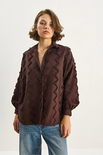 Bianco Lucci Kadın Zikzak Püsküllü Oversize Gömlek 2147 60283638