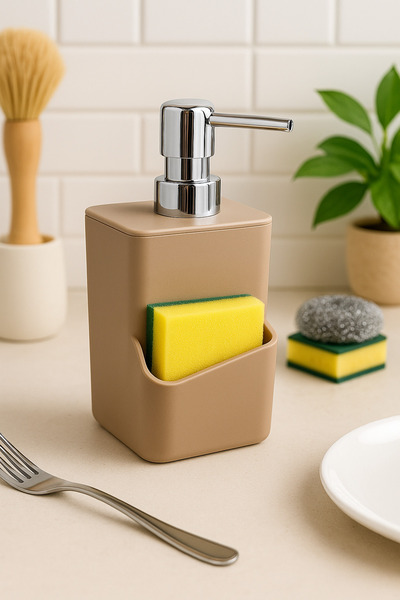 Nesto Home Liquid Soap Dispenser-Detergent Dispenser with Sponge Holder