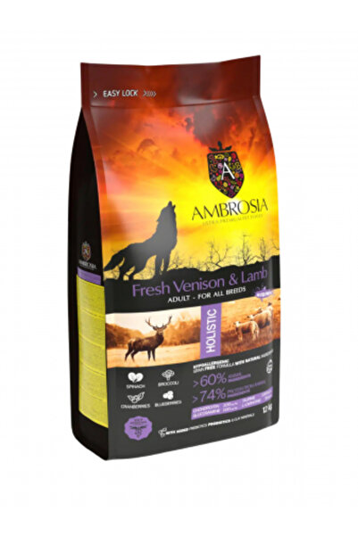 Ambrosia Hrană pentru câini adulți, carne de căprioară și miel, hipoalergenic...