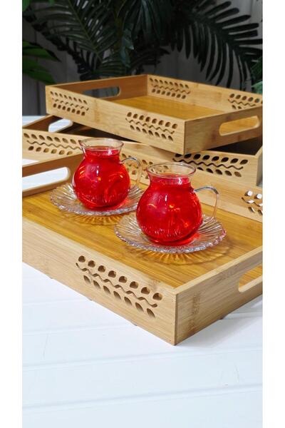 behila Bamboo 3-Layer Rectangular Presentation Tray Coffee Tea Tray