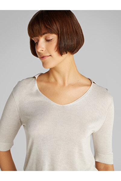 Calvin Klein Women Chalk Heather Slim Viscose Silk Blend Polo Neck Sweater