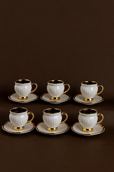 Lora Gold Plated 6 Person Porcelain Coffee Cup Set