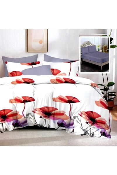 Pucioasa Σετ 6 τεμαχίων από λεπτό ύφασμα, κόκκινα και γκρι λουλούδια