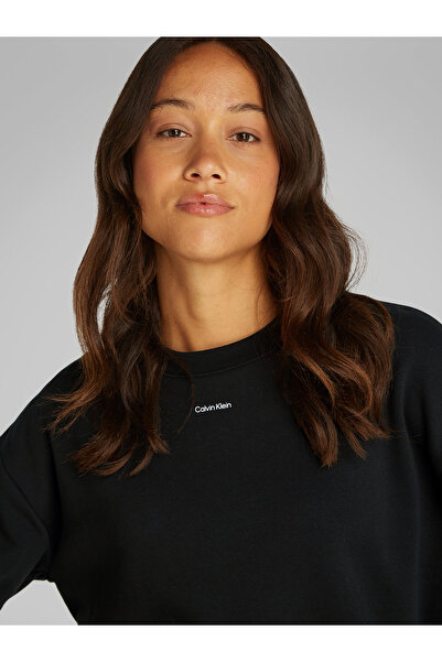 Calvin Klein Women Black Relaxed Fleece Crew Neck Sweatshirt