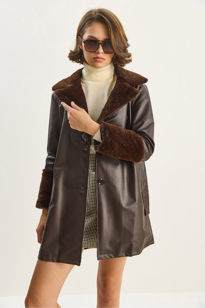 Bianco Lucci Γυναικείο κοντό δερμάτινο παλτό 2617 60261007