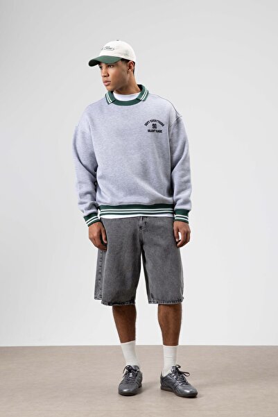 VAMOSCLO Світшот з великим коміром і вишивкою, сірий меланж