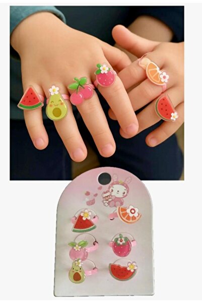 shop مجموعة خواتم للفتيات مكونة من 6 قطع بنمط الفواكه المتنوعة مع مشبك خلفي