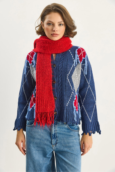 Bianco Lucci Cardigan cu franjuri cu model Baklava pentru femei TH251053 60283655