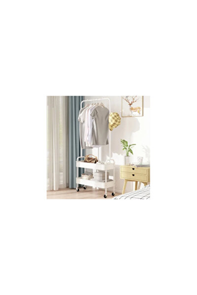 Rovitech Cuier portabil și suport pentru haine din oțel carbon, 2 rafturi, 2 ...