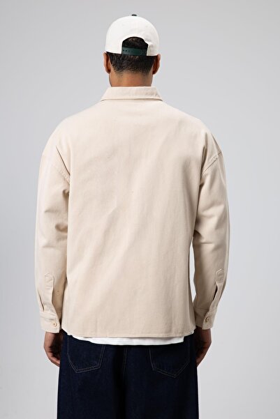 VAMOSCLO Oversize Gabardine Shirt Jacket Beige
