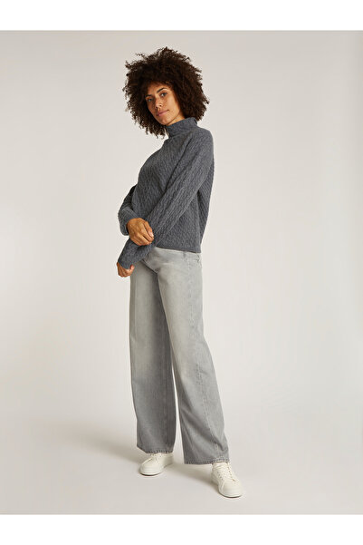 Calvin Klein Women Mid Grey Heather Soft Wool Cable Relaxed Sweater