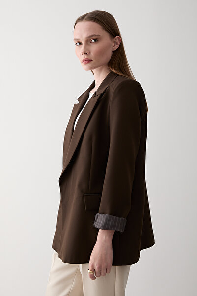 Laluvia Кафяво сако с ивици и подгънати ръкави - 7560