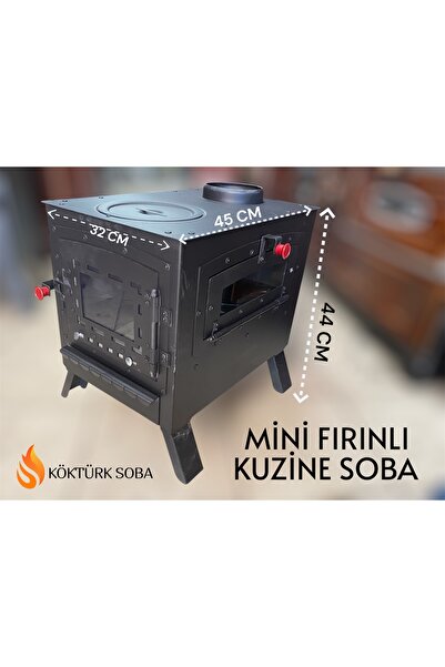 KUZİNECİM MİNİ FIRINLI KUZİNE SOBA TEPSİ HEDİYELİ KATLANIR AYAKLI 1.5 MM KALIN MALZEME SOBA BORUSU UYUMLU