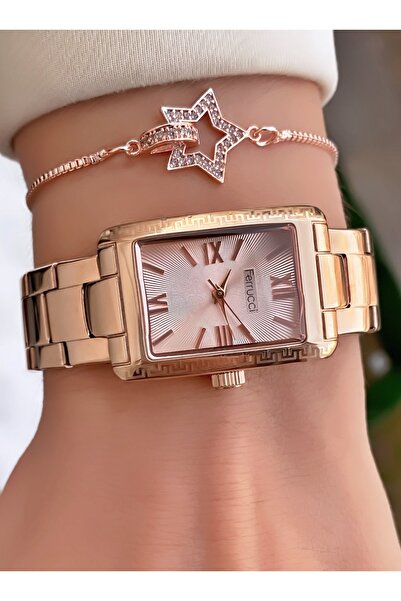 Ferrucci Women's Wristwatch Rose Gold Rectangular Case Steel Band – Stylish and Gift Boxed Model