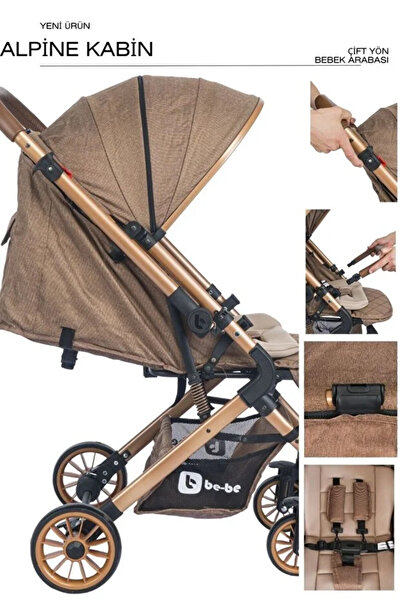 MUTLU BEBE Mutlu Be-Be Alpine Kabin Gold Çift Yönlü Bebek Arabası – Hafif, Ka...