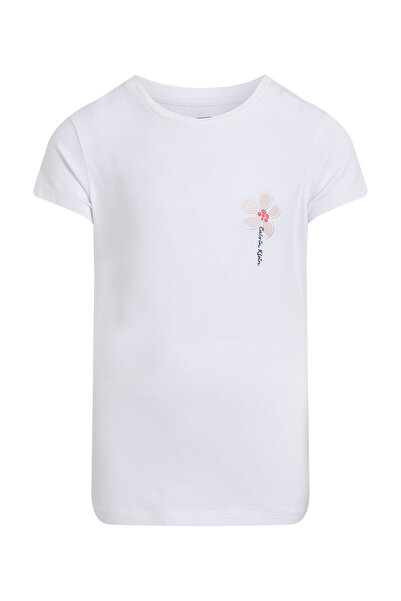 Calvin Klein Girls Bright White Small Flower Short Sleeve T-Shirt