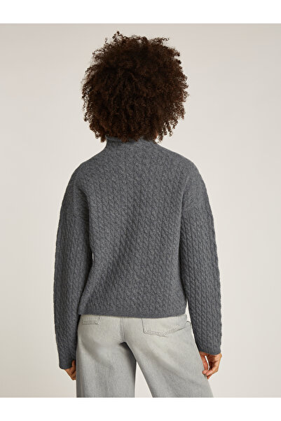 Calvin Klein Women Mid Grey Heather Soft Wool Cable Relaxed Sweater