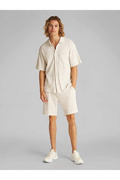 Calvin Klein Men Silver Birch Short Sleeve Chunky Waffle Shirt