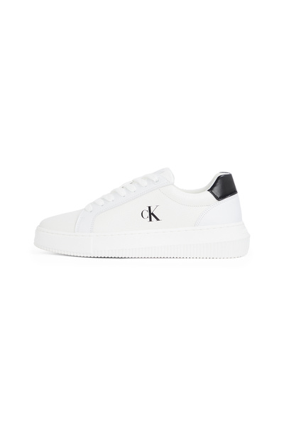 Calvin Klein Women Bright White/Black Chunky Cupsole Low Top Leather Sneakers