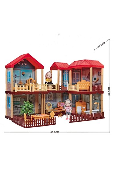 ALIBIBI ® Dollhouse with 2 Dolls and Furniture, Durable Plastic, 69x52x40 cm, Multicolor
