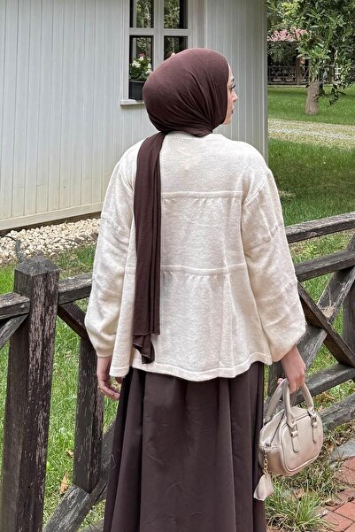 lamelif Πλεκτό πουλόβερ με κορδόνια στο λαιμό Natural