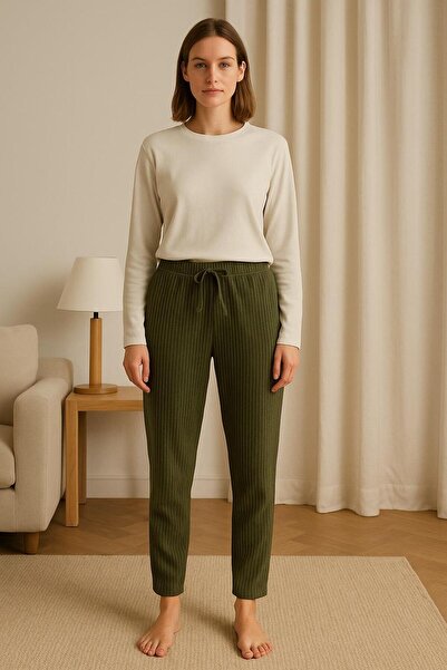 BONY SOCKS Pantaloni de pijama pentru femei material reiat verde