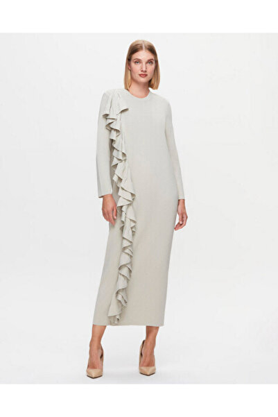 MISS DALIDA T25K-4010 Önü Fırfırlı Triko Smoke Elbise