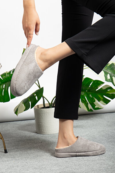 Jackers Soft Suede House Slippers with Fur Inside and Stone Embroidery