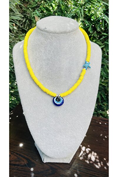 wanwa aksesuar قلادة فيمو صفراء على شكل عين الحسد