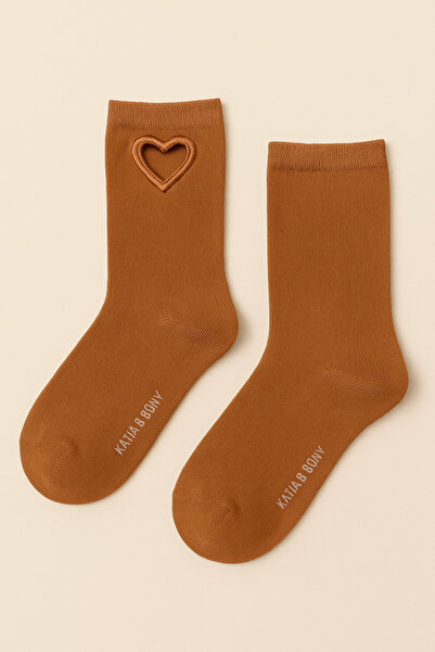 Katia&Bony Женски чорап за прозорец във формата на сърце, кафяв