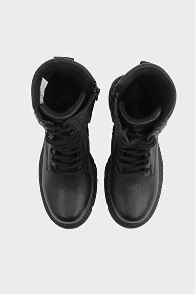 derinet Fermuarlı Bağcıklı Hakiki Deri Kadın Uzun Bot