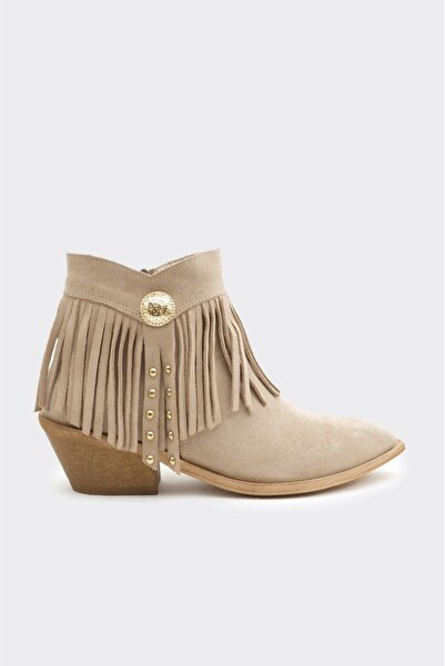 derinet Püsküllü Hakiki Deri Fermuarlı Kadın Bot