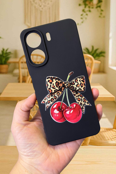 Vip Case REDMİ 13C Uyumlu Kiraz Leopar Fiyonk Desenli Lansman Kamera Korumalı...