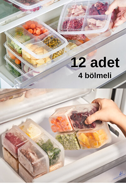 ego home 12 Pcs 4 Compartments Lunch Box Meat Vegetable Mini Storage Container Frozen Mincer Chicken Icebox Organizer