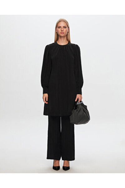 MISS DALIDA T24Y-6015 Balon Kollu Cupro Tunik BLACK