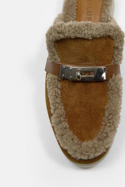NILUFARR Jelly Tan Suede Real Fur Women's Slippers
