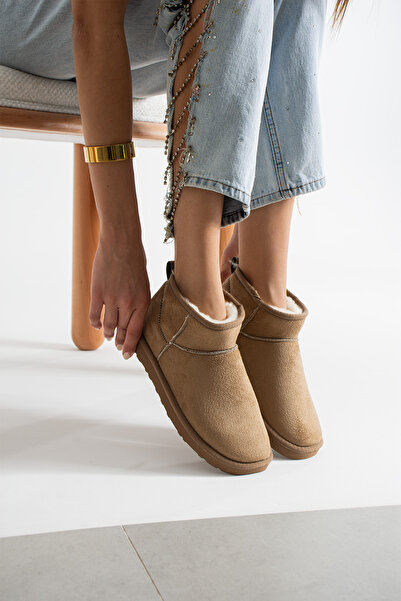 LORENN SHOES Ultra Mini Vizon Süet İçi Kürklü Düz Taban Kadın Bot