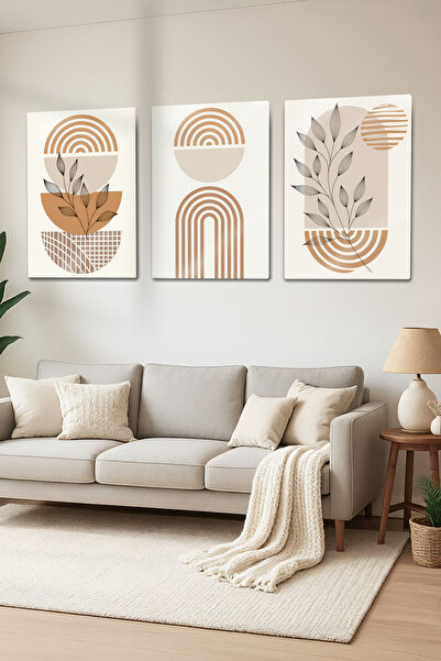 DekorHane Metal Baskı - 3 Parçalı Tablo Seti, Bohem Botanik Gökkuşağı Duvar D...