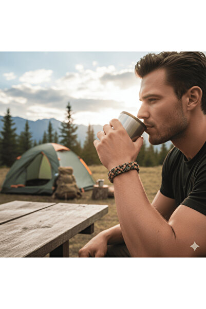 Tesbihane Tactical Paracord Bracelet with Compass and Lighter - Hunter Camo Pattern - for Camping and Outdoor Sports