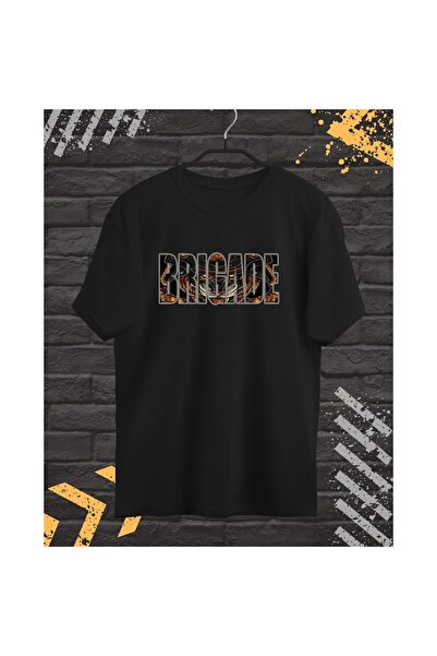 OEM Tricou Barbati cu Imprimeu Fata-Spate, Brigade, Bumbac, Negru, M INTL
