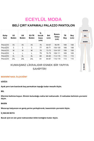 BELVİNA Siyah Likralı Plazzo Kumaş Pantolon Cırt Kapamalı Rahat Kesim