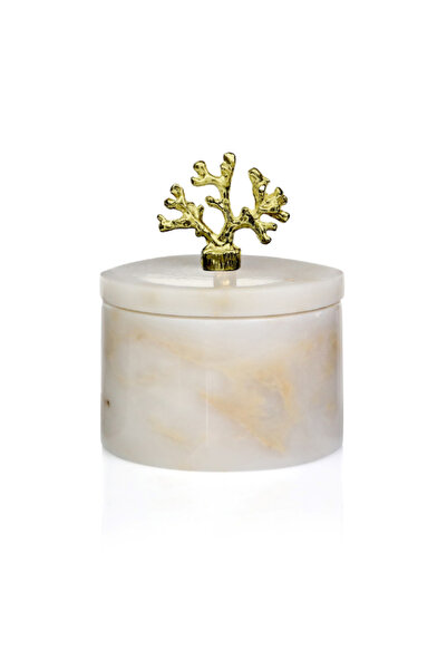 melik's Dekoratif Objeli Gold Renk Dallı Mercan Beyaz Mermer