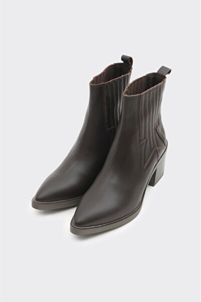 derinet Kısa Topuklu Hakiki Deri Kadın Bot