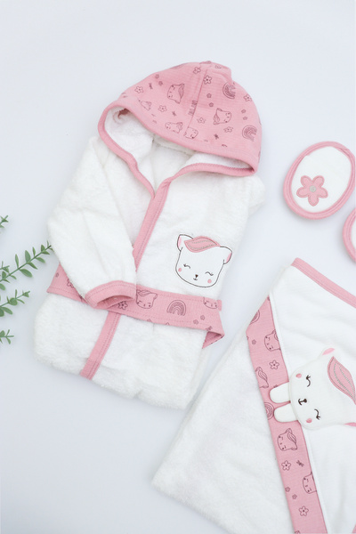 Sitilin Baby Girl Luxury Bathrobe Set Towel Set 100% Cotton Fabric 0-2 Years Old Stl7101
