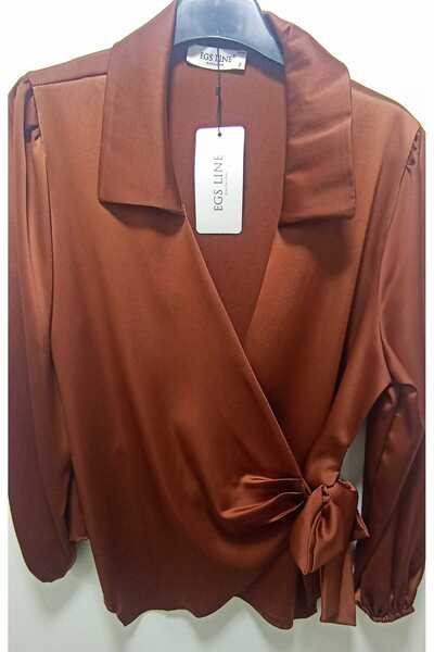 ZENNE MODA Şalvar üstü bağlamalı gömlek saten açık kahve