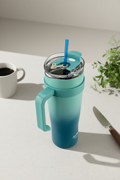 Bambum Horizon Thermos Cup with Straw Navy Blue 1000ml