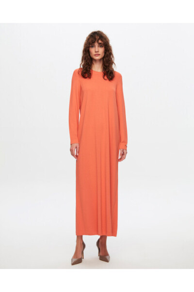 MISS DALIDA T24Y-4008 Düz Renk Uzun Kollu Elbise 1248-ORANGE
